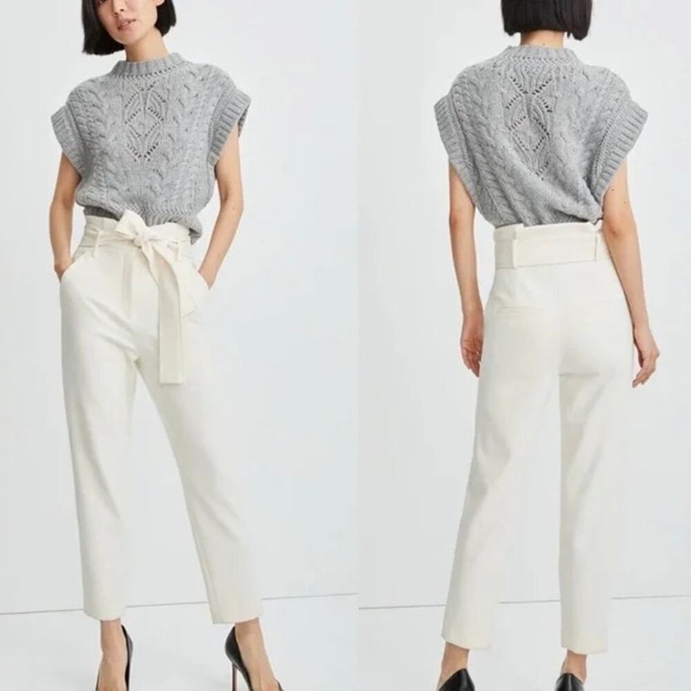 Veronica Beard Setti Cream Ecru Paperbag Tie Waist Trouser Pants Size 10